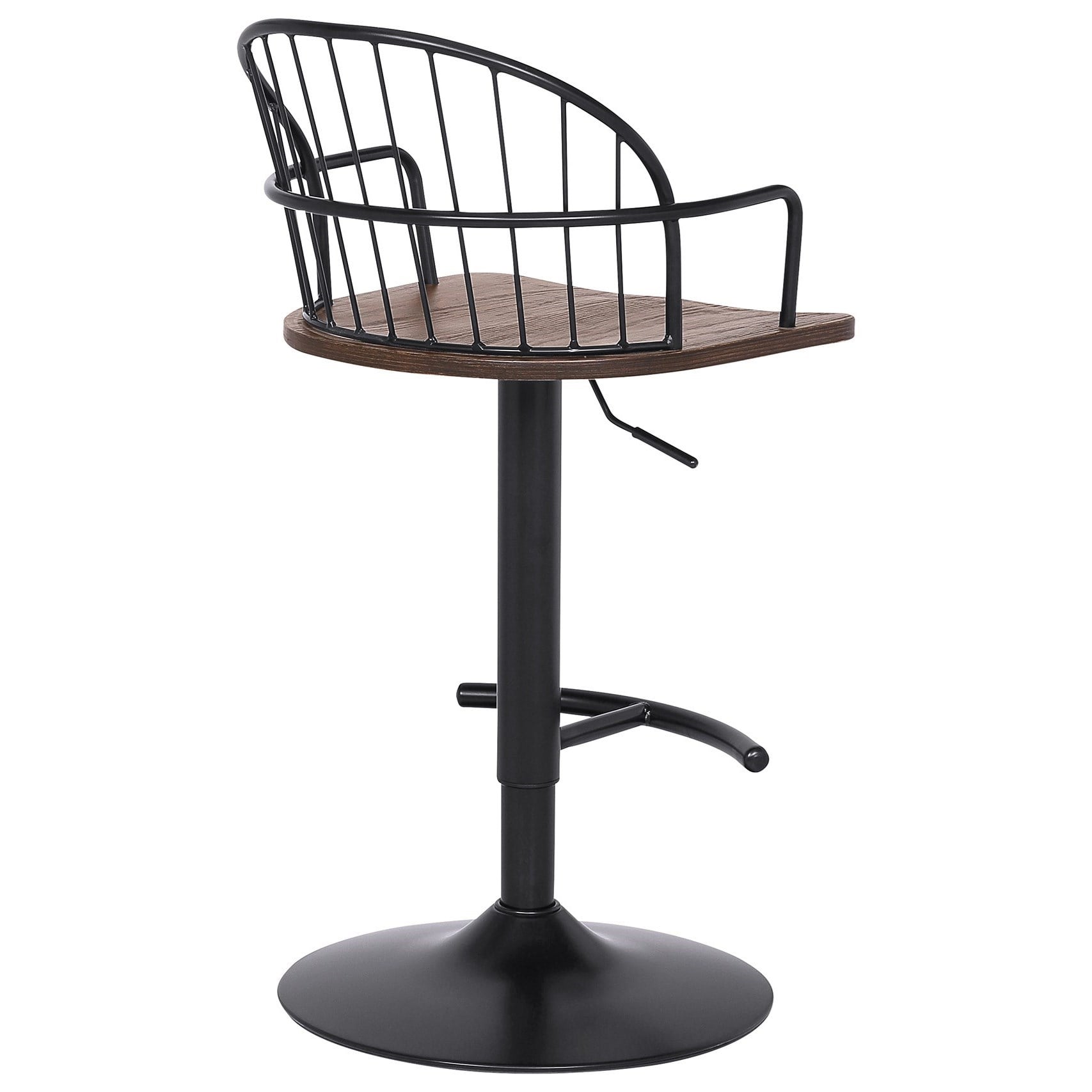 Armen Living Edward Adjustable Walnut Glazed Barstool in Black P