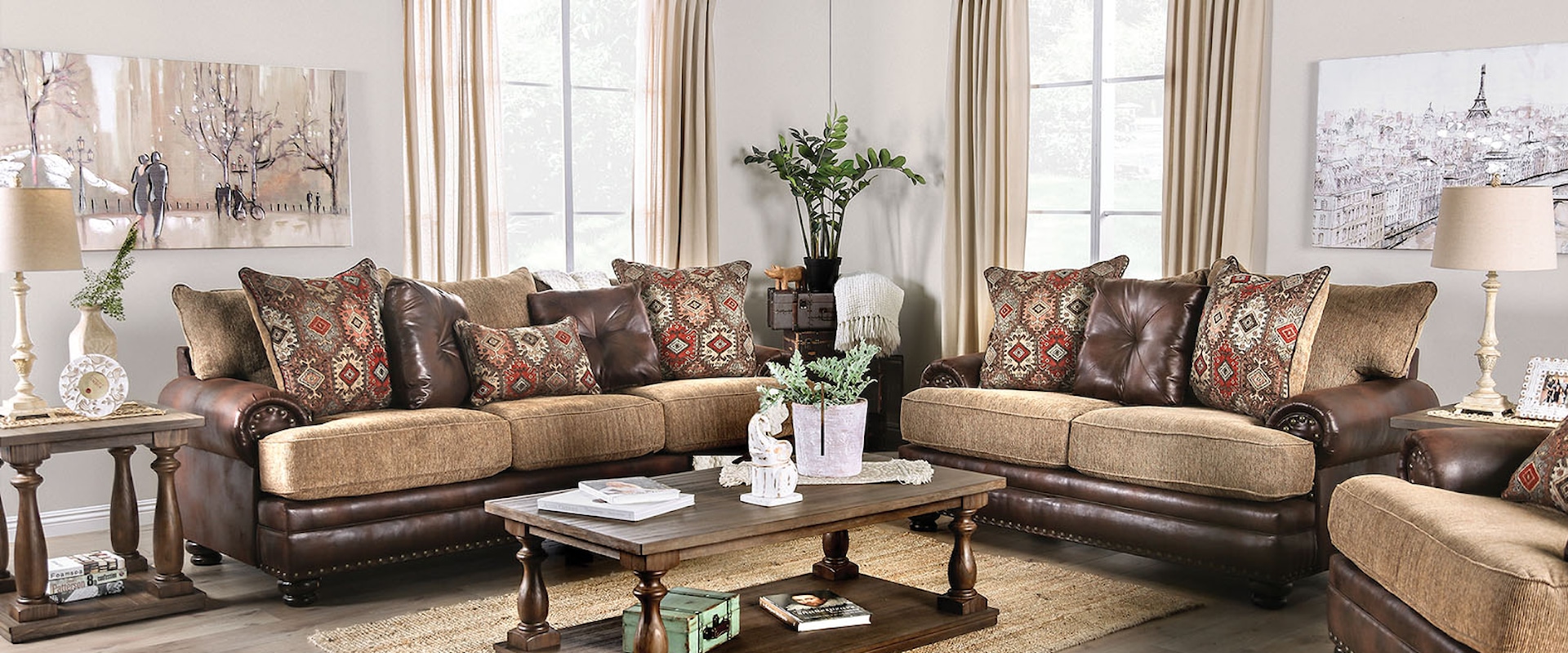 Transitional Sofa and Loveseat Set with Nailhead Trim