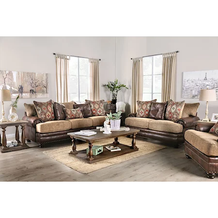 Transitional Sofa and Loveseat Set with Nailhead Trim
