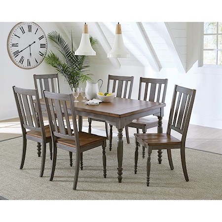 Shabby Chic 7-Piece Table and Chair Set with Slat Back Chairs