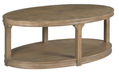 Transitional Oval Cocktail Table with Lower Shelf