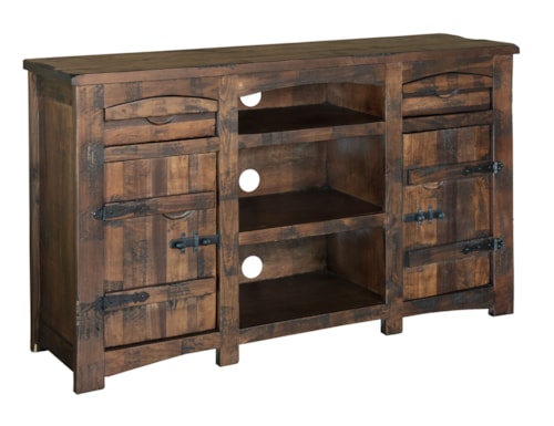 Rustic 60" Storage TV Stand with Wire Management Holes