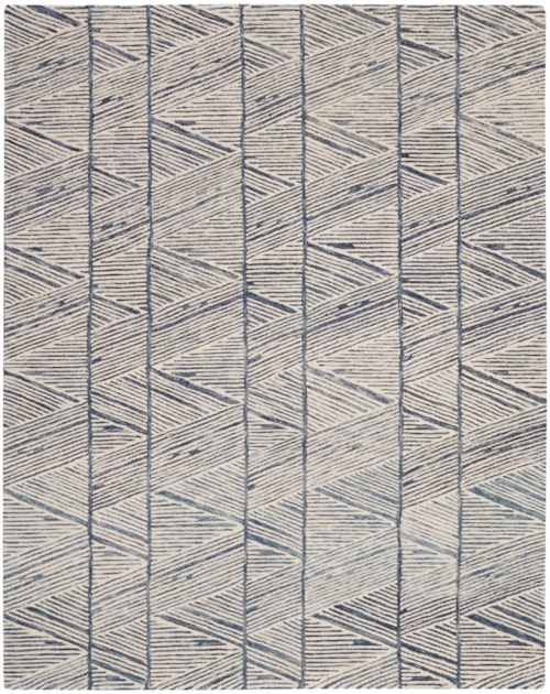 7'9" x 9'9" White Blue Rectangle Rug