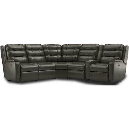 Contemporary 6-Piece Power Reclining Sectional with Cupholders