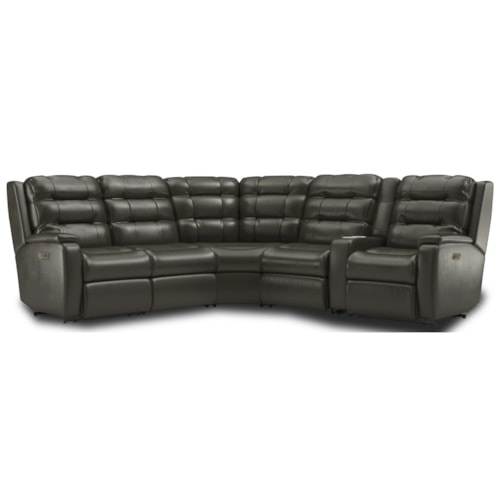 Contemporary 6-Piece Power Reclining Sectional with Power Headrest