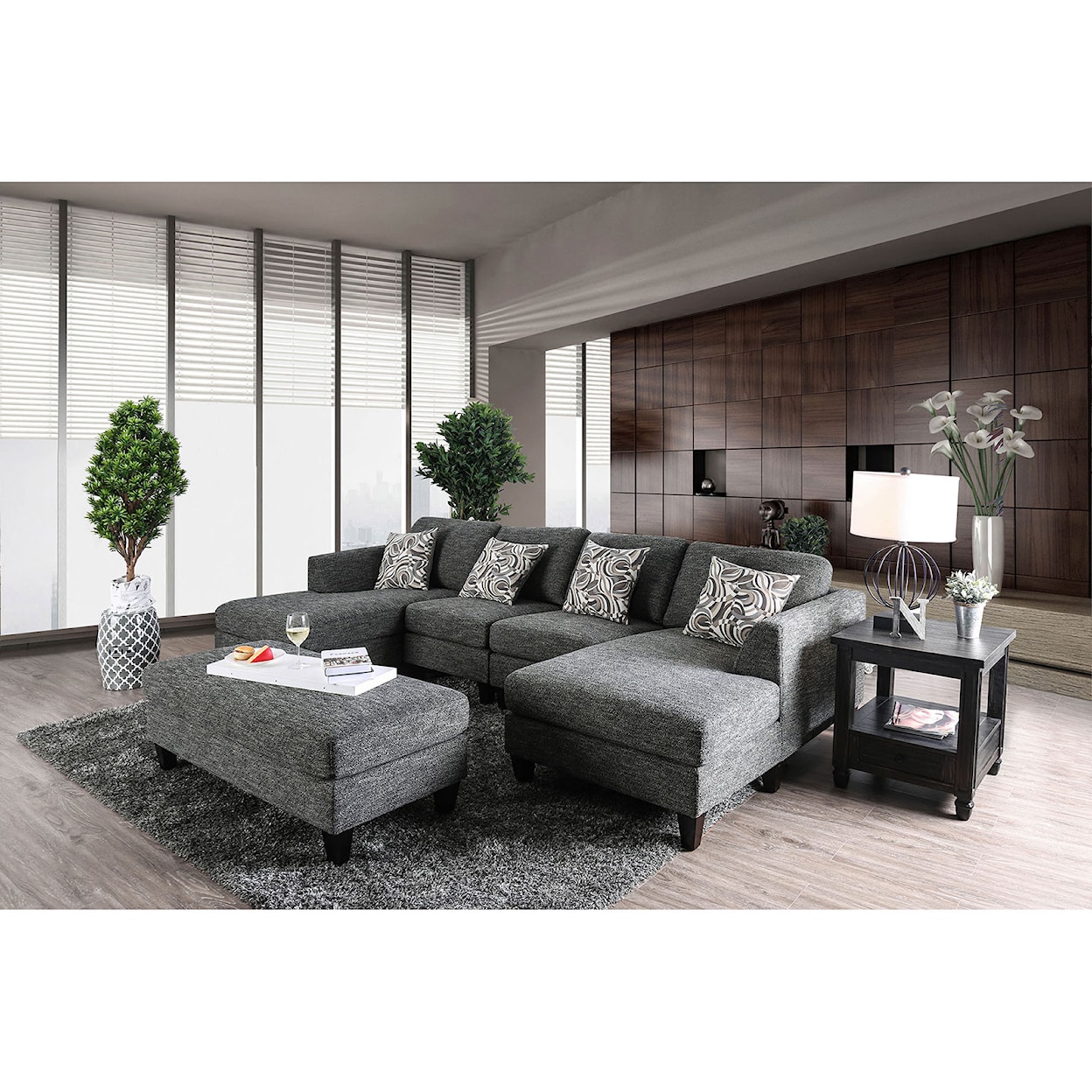 Furniture of America Lowry Sectional Sofa with Ottoman