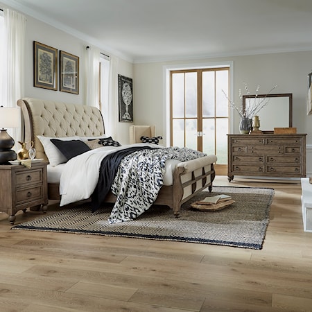 Transitional Four-Piece King Sleigh Bedroom Group