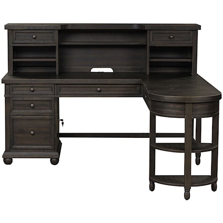 Transitional L-Shaped Desk Set with Power Outlets and USB Ports