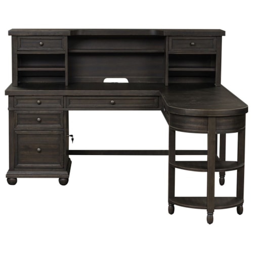 Transitional L-Shaped Desk Set with Power Outlets and USB Ports