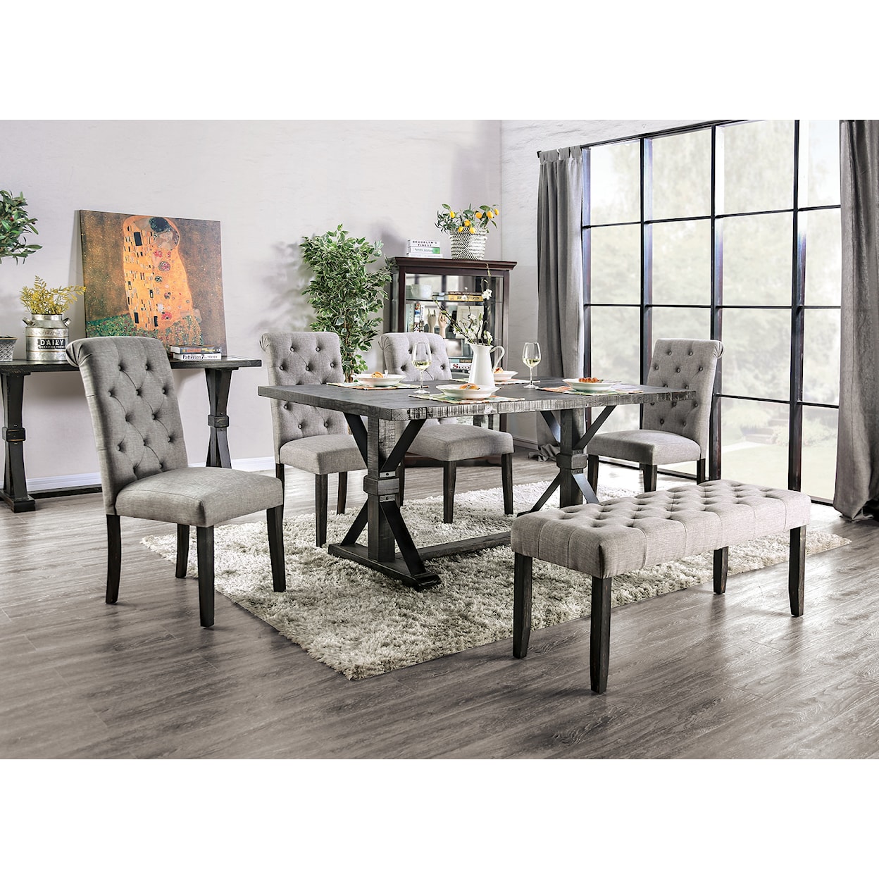 Furniture of America - FOA Alfred 6 Pc. Dining Table Set W/ Bench