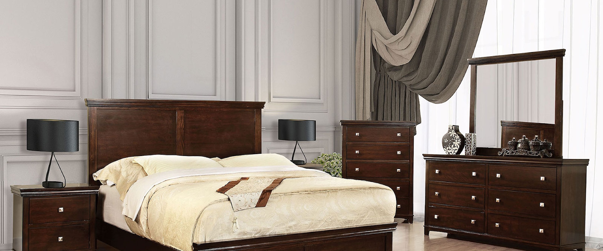 Transitional 5 Piece Queen Bedroom Set with 2 Nightstands