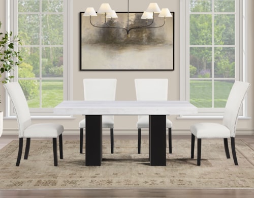 Contemporary 5-pc. Marble-Top Dining Set with Faux Leather Chairs