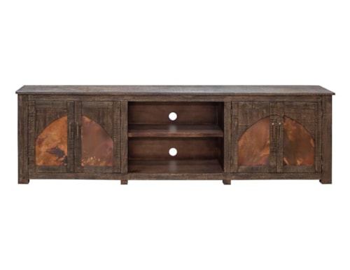 Rustic 4-Door TV Stand with Wire Management