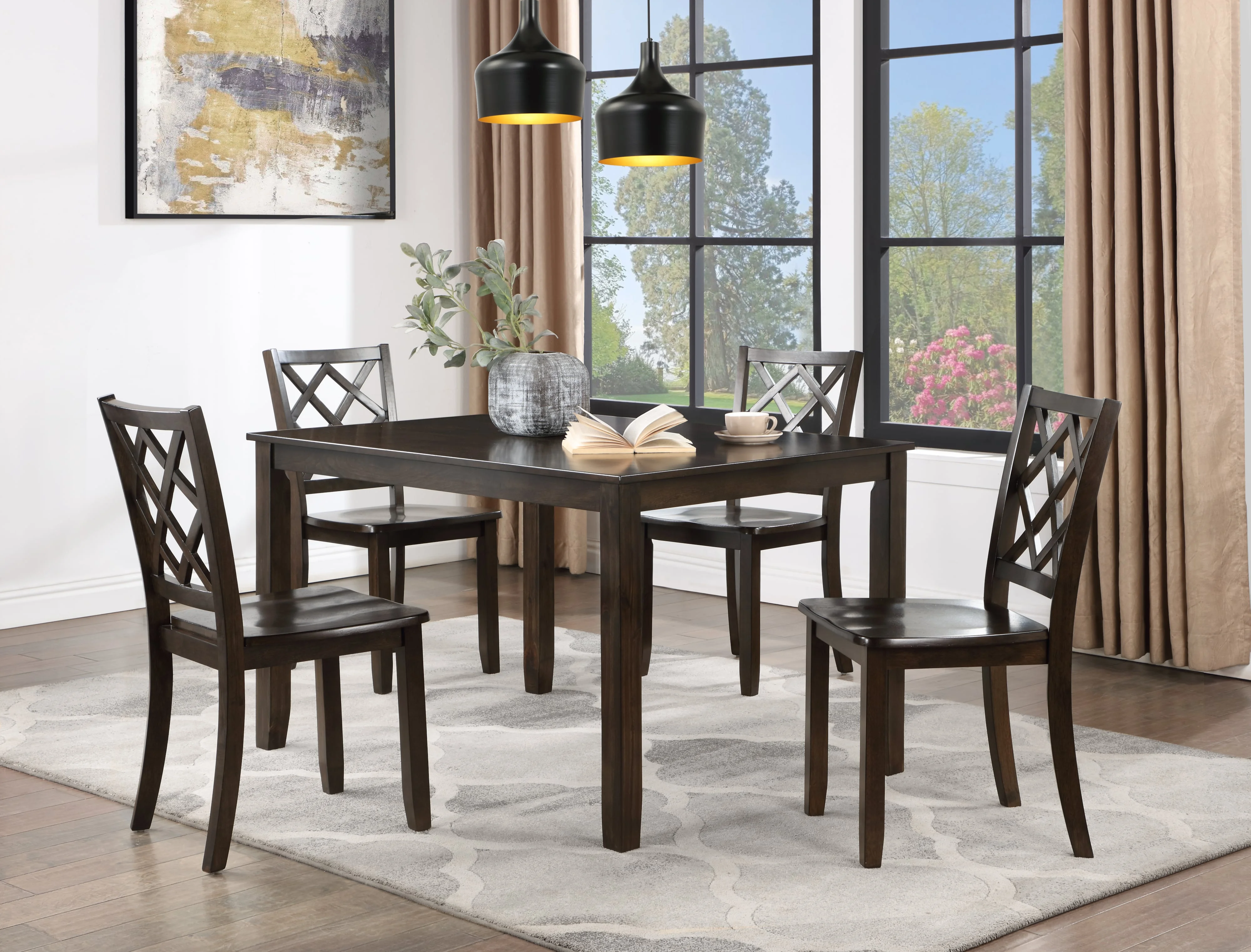 New Classic Trellis D503050SBRN Farmhouse 5Piece Dining Set Corner
