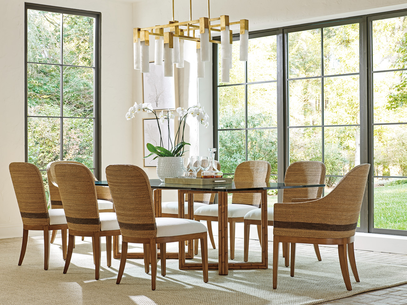 tall glass dining table set