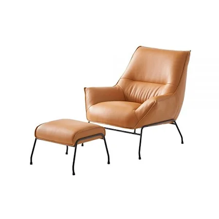 Jabel Contemporary Top Grain Leather Accent Chair - Sandstone