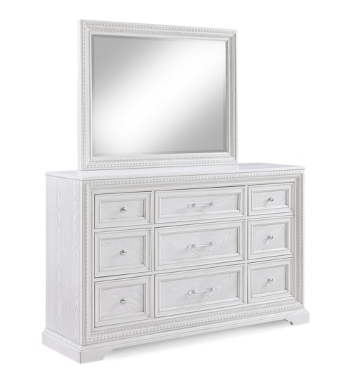 Transitional 9-Drawer Dresser with Mirror