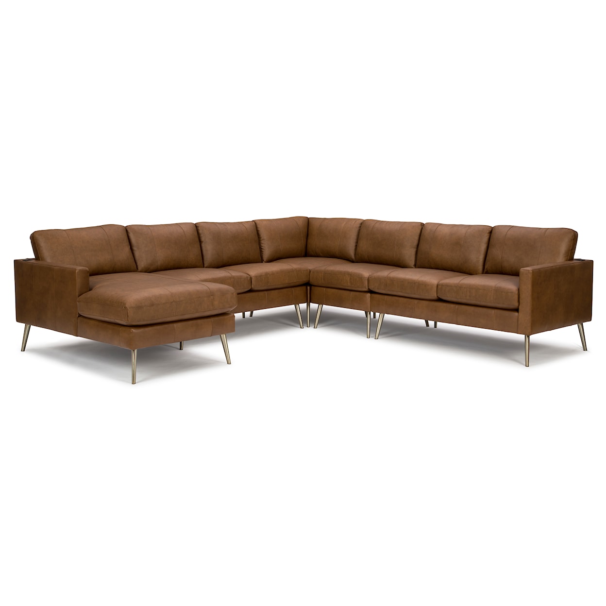 Bravo Furniture Trafton Leather Sectional Sofa w/Chaise & Metal Feet