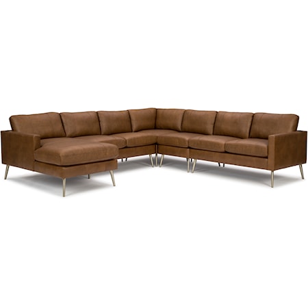 Leather 6-Seat Sectional Sofa w/ Chaise & Metal Feet