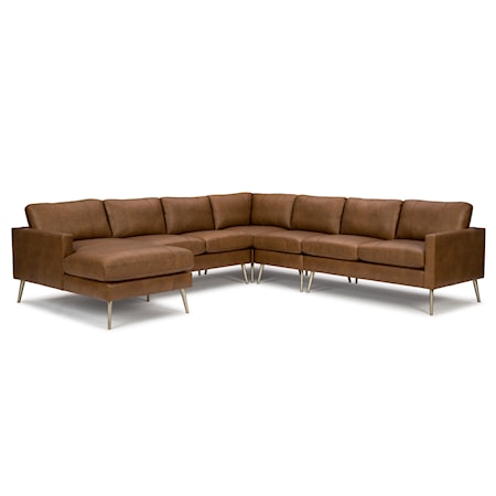 Leather Sectional Sofa w/Chaise & Metal Feet