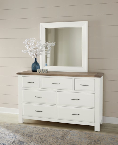 Rustic Farmhouse 7-Drawer Dresser and Landscape Mirror with English Dovetail Construction