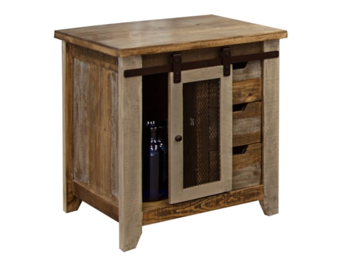 Rustic 3-Drawer End Table with Sliding Door