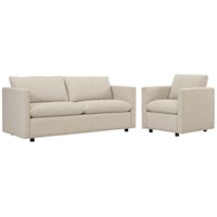 Activate Contemporary Upholstered Sofa and Armchair Set - Beige