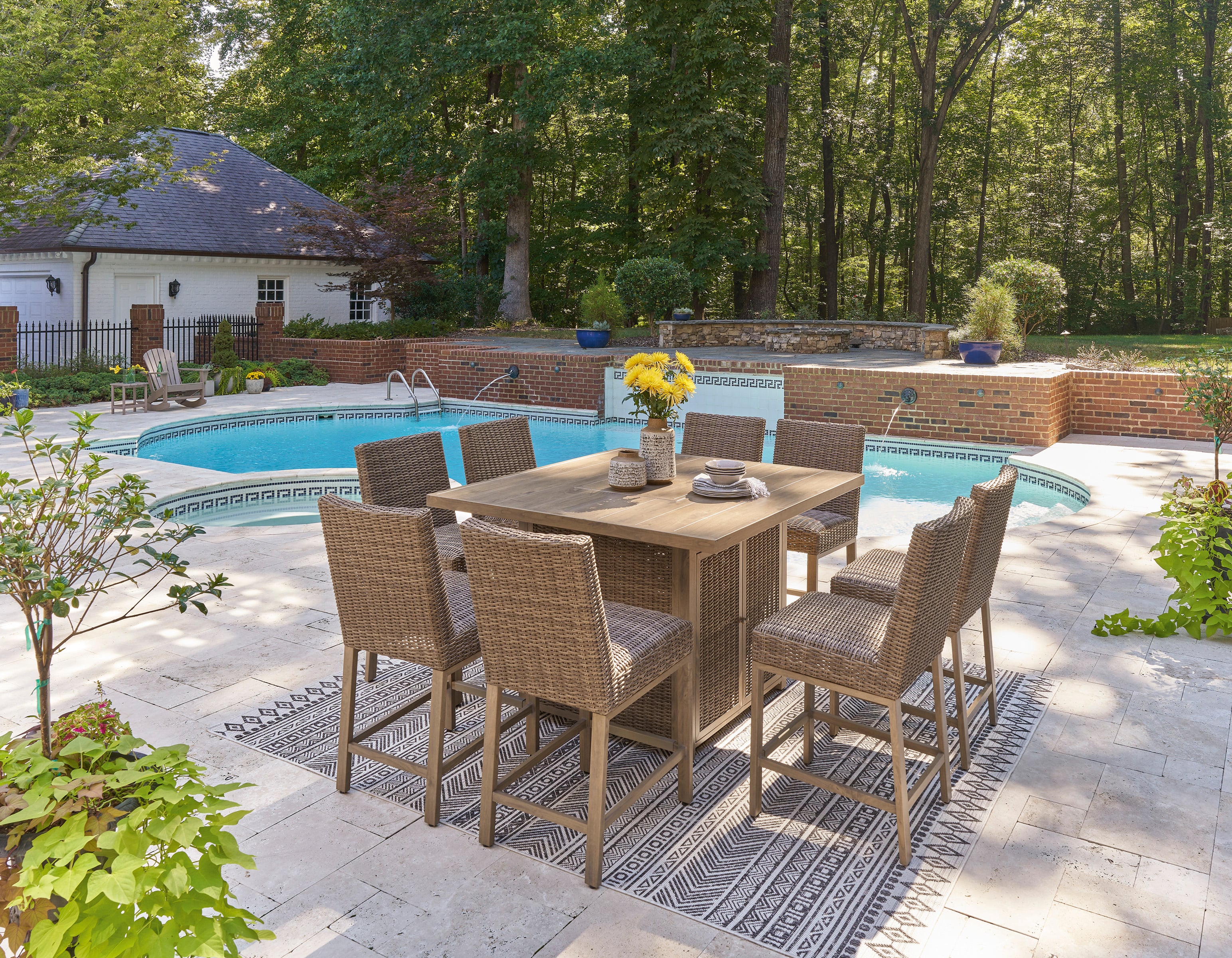 Signature Design by Ashley Walton Bridge 9-Piece Bar Height Fire Pit Dining Set