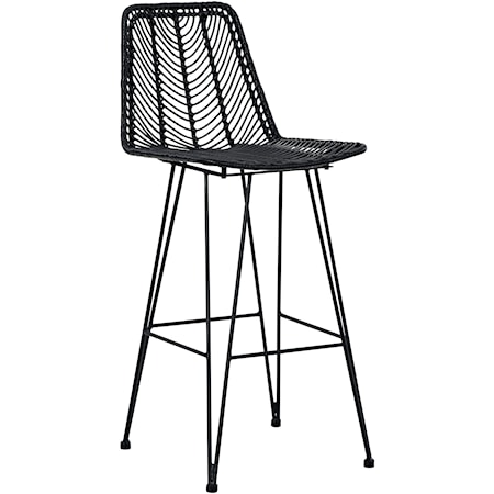 Black Handwoven Bar Height Bar Stool