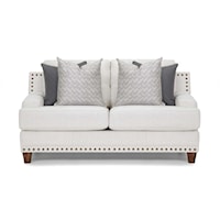 Contemporary Stationary Loveseat with Nail-Head Trim