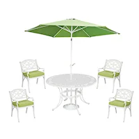 Traditional 6 Piece Outdoor Dining Set with Umbrella and Cushions