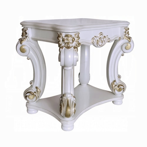 Traditional Side Table with Scrolled Legs and Bottom Shelf