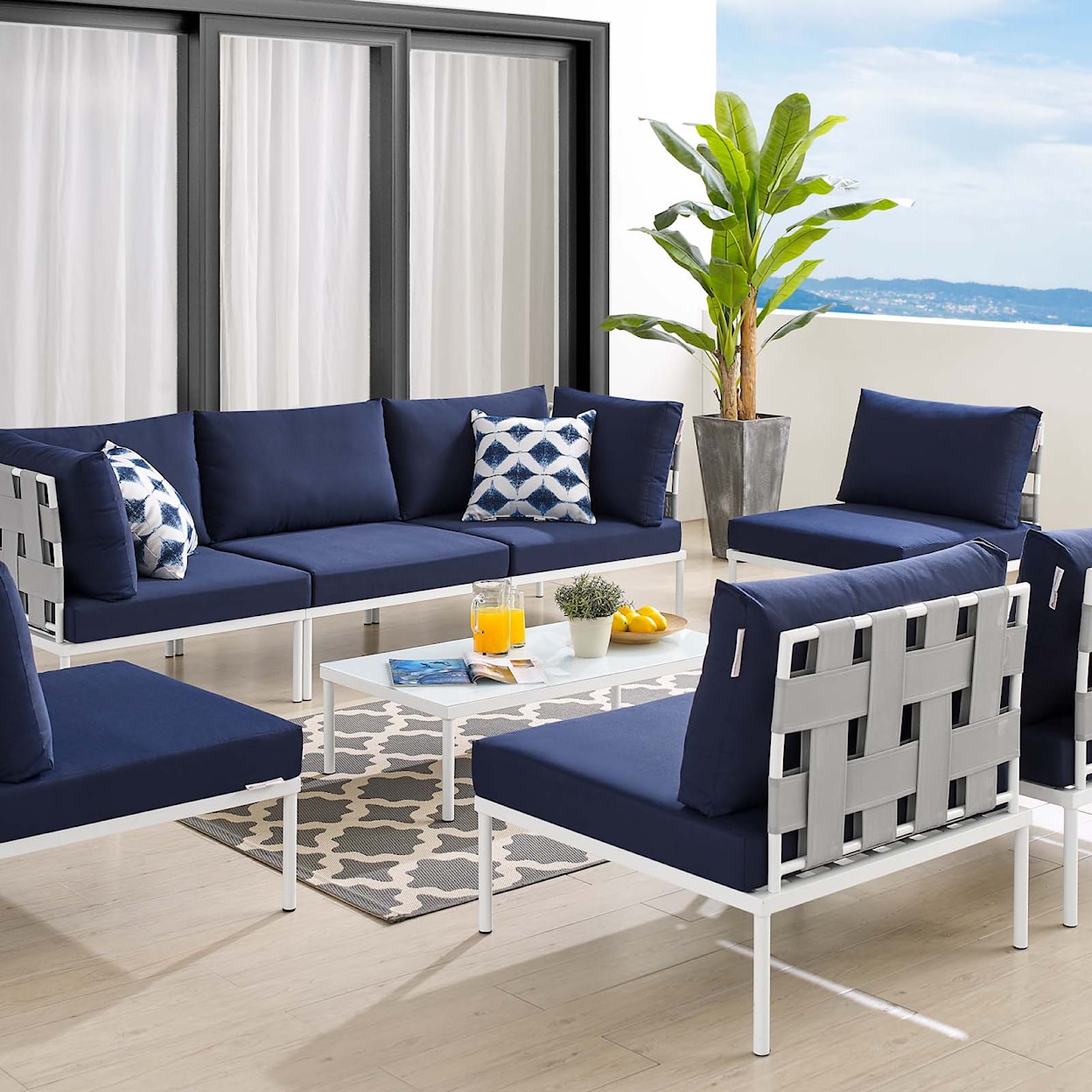 Modway Harmony Outdoor 8-Piece Aluminum Sectional Sofa Set