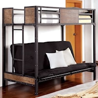Industrial Wood and Metal Twin Loft Bunk Bed with Futon Matteress