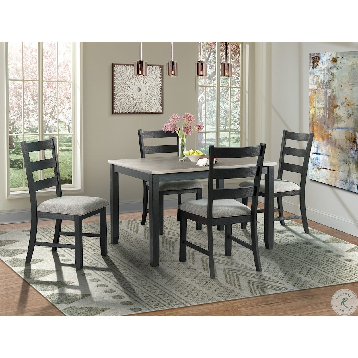 Elements International Martin Dining Table and Chair Set