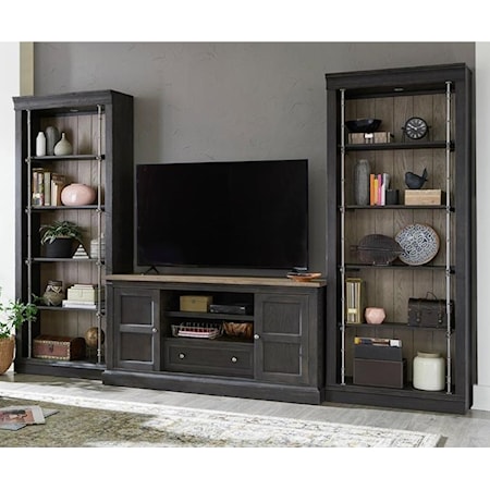 Transitional 3-Piece Entertainment Wall Unit with Open Bookcases