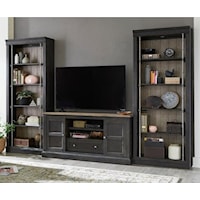 Transitional 3-Piece Entertainment Wall Unit with Open Bookcases