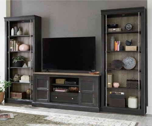 Transitional 3-Piece Entertainment Wall Unit with Open Bookcases