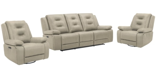 Casual Power Reclining Sofa and Dual Recliners Set with USB/USB-C Ports