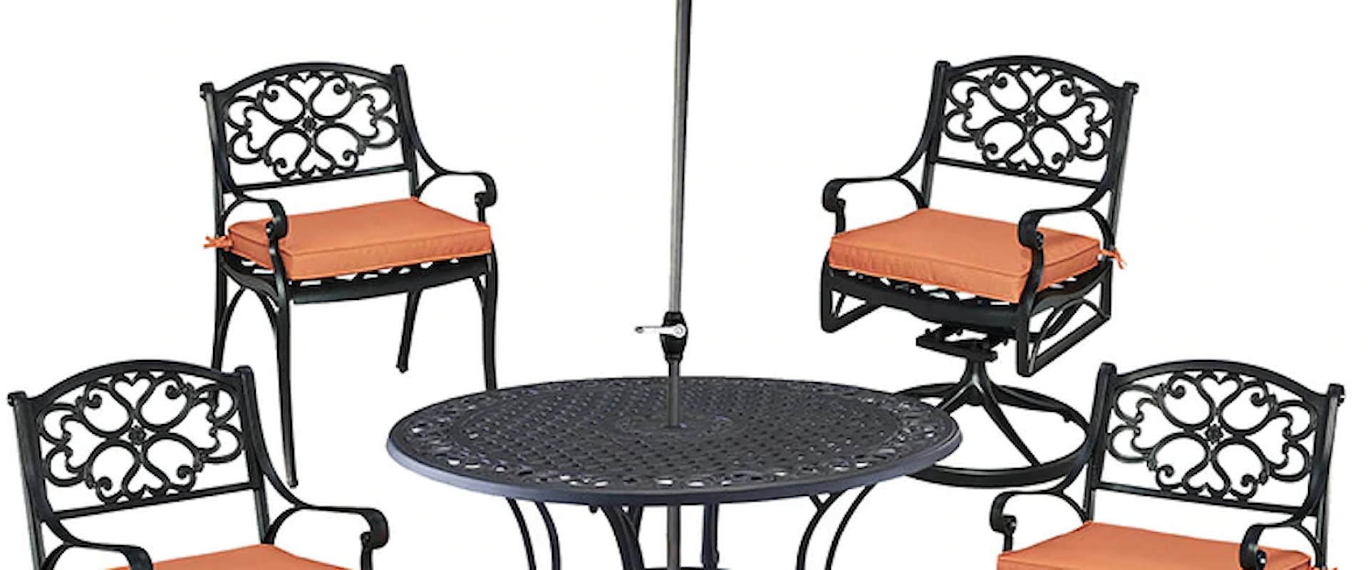 Traditional 6 Piece Outdoor Dining Set with Umbrella and Cushions