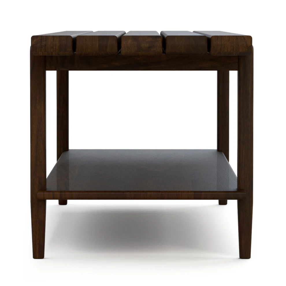 Slatted Accent Bench w/Floating Shelf