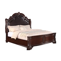 Queen Panel Bed with Upholstered Headboard and Nailhead Trim