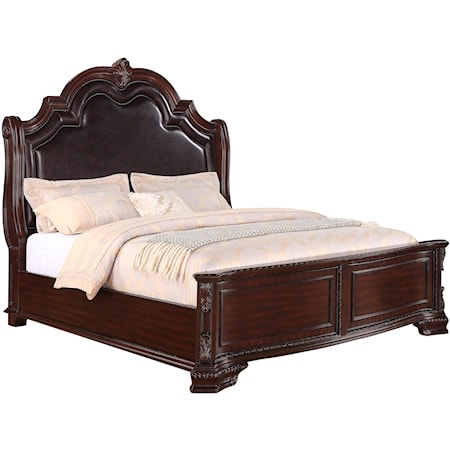 Queen Panel Bed with Upholstered Headboard and Nailhead Trim