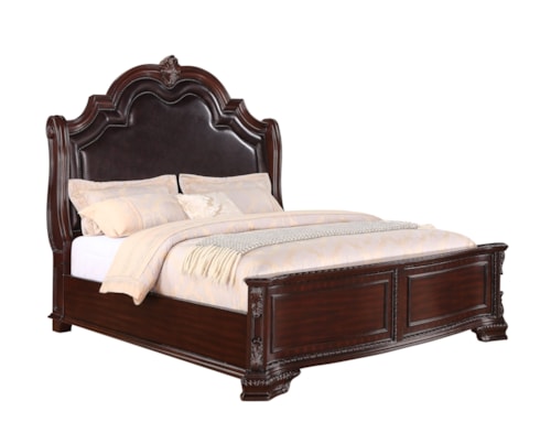 King Panel Bed with Upholstered Headboard and Nailhead Trim