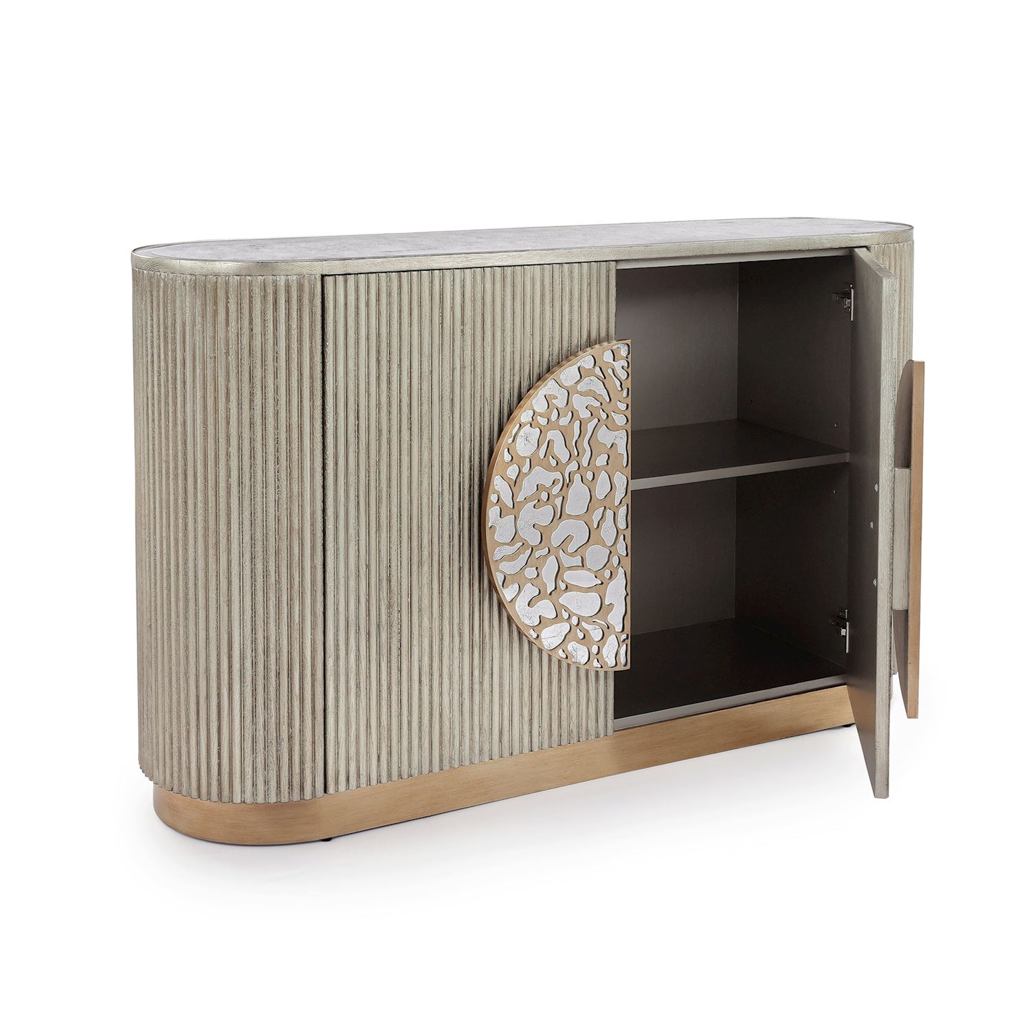 Mirrored-Top 2-Door Fluted Accent Chest