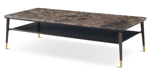 Transitional 64" x 30" Rectangular Marble-Top Coffee Table with Lower Shelf