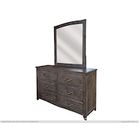 Rustic Solid Pine 6-Drawer Dresser and Mirror Set