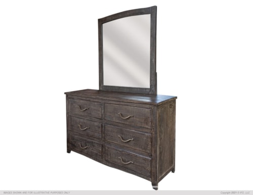Rustic Solid Pine 6-Drawer Dresser and Mirror Set