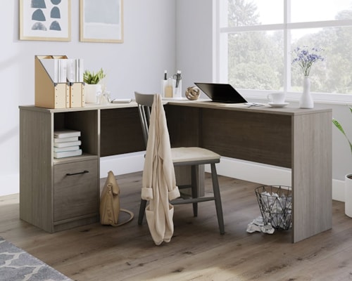Transitional L-Shaped Home Office Desk with File Drawer