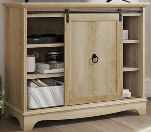 Traditional TV Stand with Sliding Door & Storage Shelves